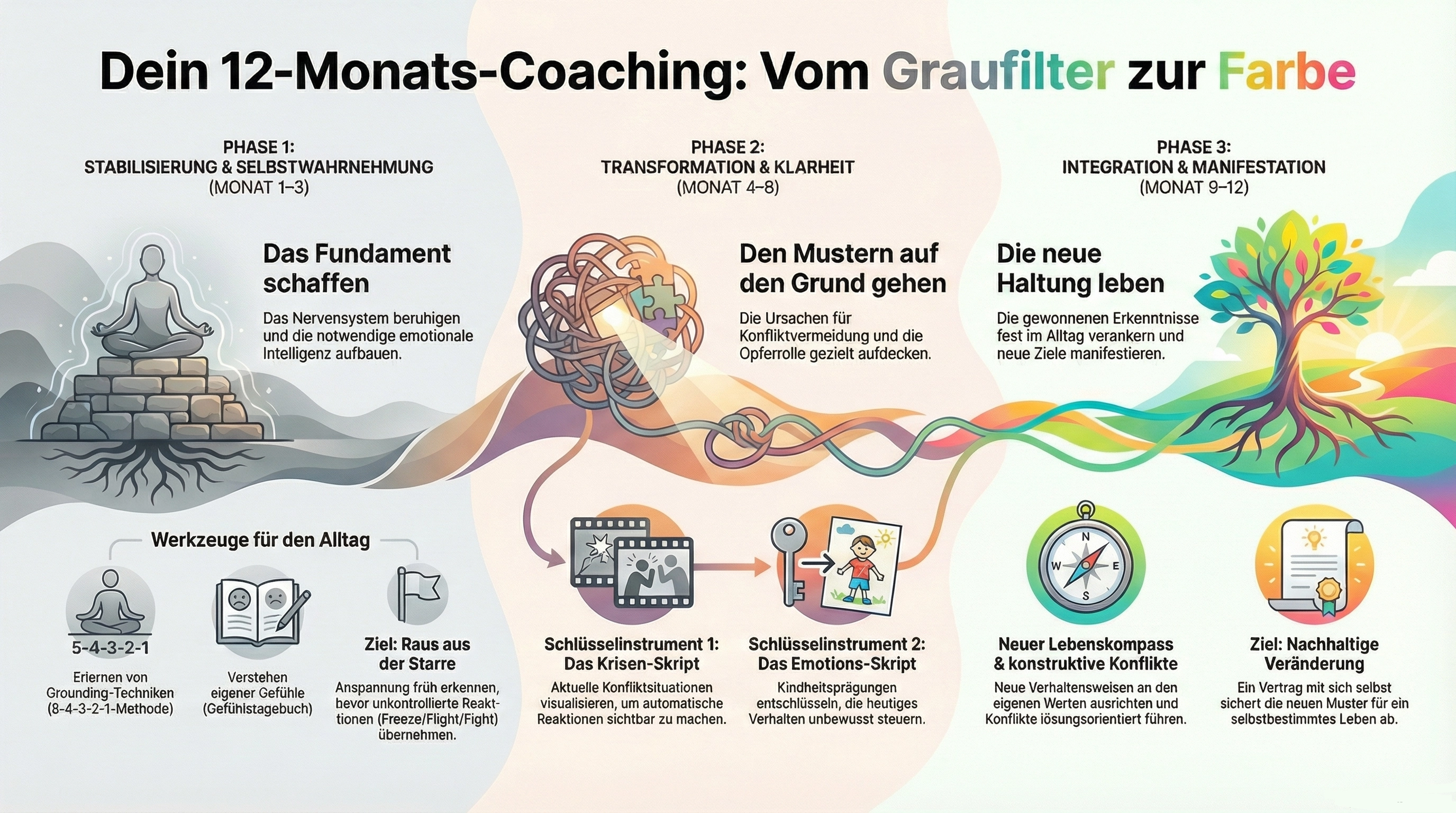 Beispiel für 12-monatiges Coaching – Vom Graufilter zur Farbe
